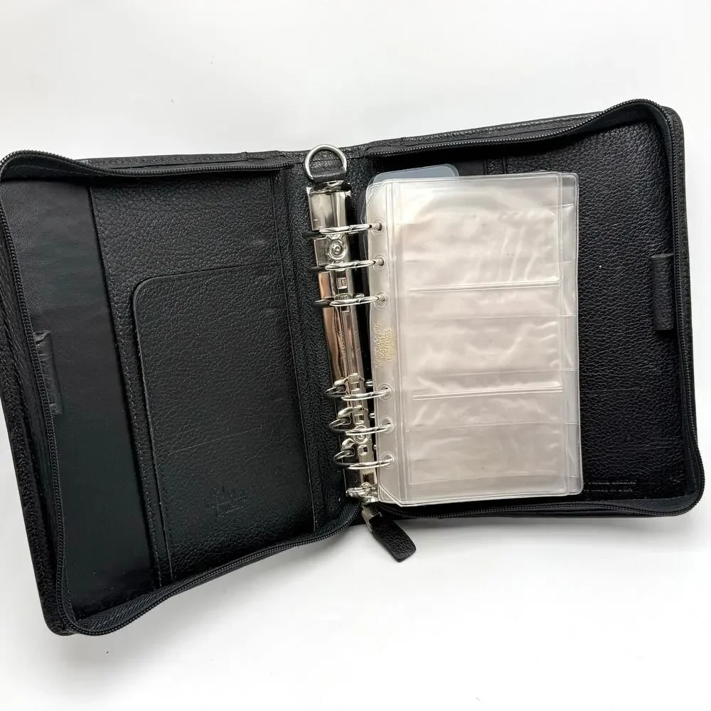 Vintage Franklin Quest Planner 6 Ring Zipper Binder Black Verona Leather 7x9 USA